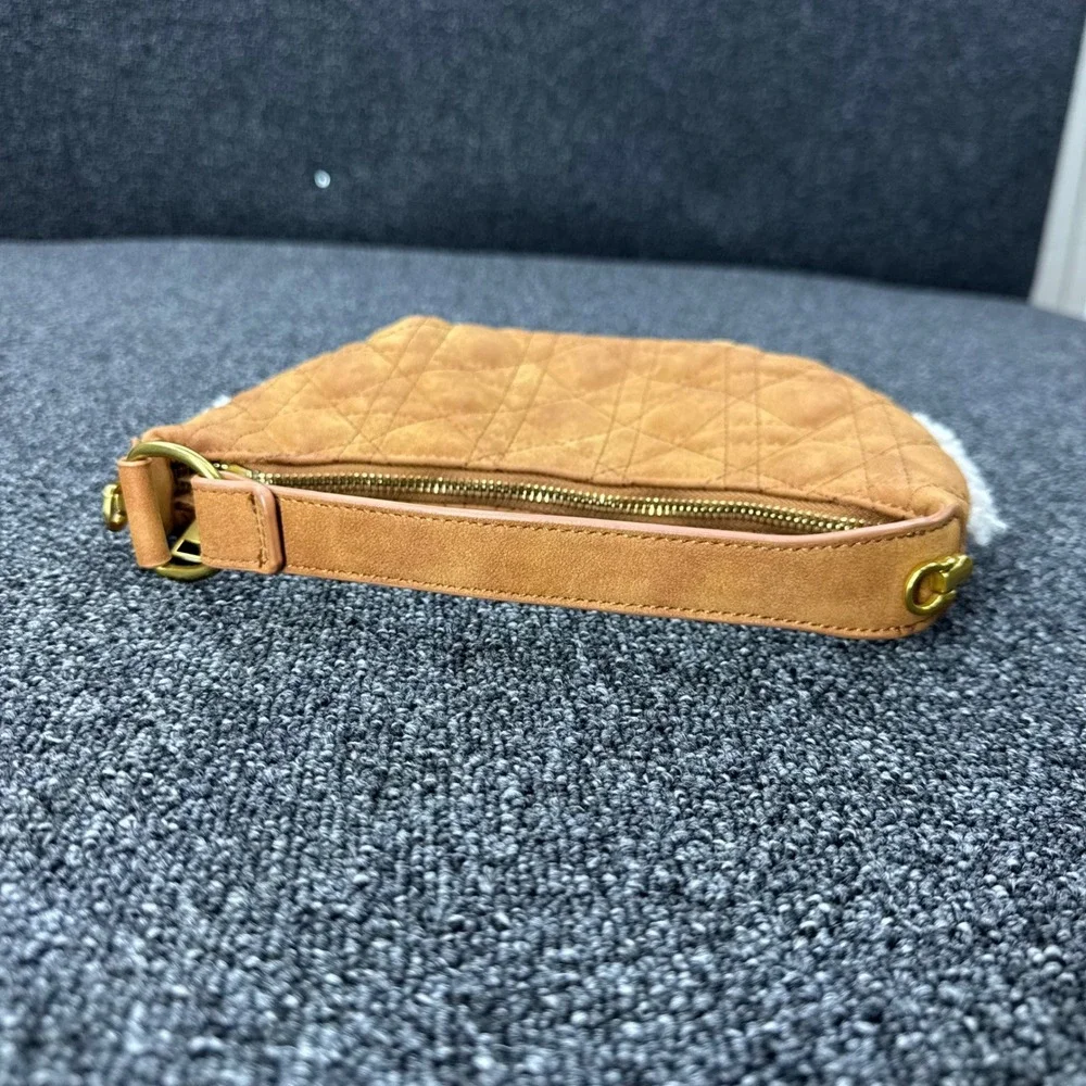 Antik Kraft Quilted Sherpa Trim Crescent Hobo Bag Women Small Tan GOOD